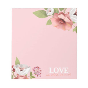 Bloc-note Message d'amour avec fleurs roses personnalisé