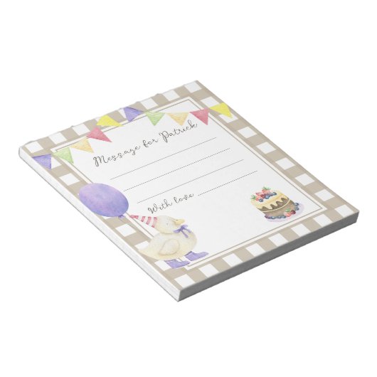 Bloc-note Message de capsule d'anniversaire de canard (Incliné)