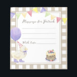 Bloc-note Message de capsule d'anniversaire de canard<br><div class="desc">LUCKY DUCK. Fête anniversaire de enfant de l'aquarelle. Aquarelle mignonne canard dans le casquette d'anniversaire,  gâteau aux baies,  ballon violet,  guirlande festive de drapeaux. Arrière - plan en cage beige-marron.</div>