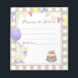 Bloc-note Message de capsule d'anniversaire de canard<br><div class="desc">LUCKY DUCK. Fête anniversaire de enfant de l'aquarelle. Aquarelle mignonne canard dans le casquette d'anniversaire,  gâteau aux baies,  ballon violet,  guirlande festive de drapeaux. Arrière - plan en cage beige-marron.</div>