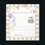 Bloc-note Message de la capsule temporelle d'anniversaire de<br><div class="desc">BONJOUR. Fête anniversaire de enfant de l'aquarelle. Aquarelle mignonne oie dans le casquette d'anniversaire,  gâteau aux baies,  ballon violet,  guirlande festive de drapeaux. Arrière - plan en cage beige-marron.</div>