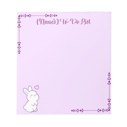 Bloc-note Mignon Kawaii Pastel Violet Lapin qui Regarde vers (Devant)
