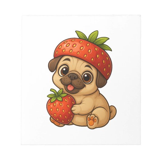 Bloc-note Mignon pug avec des fraises fruité dessin animé dr (Devant)