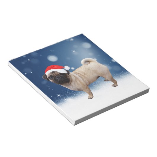 Bloc-note Mignonne chien Carlin Noël Père Noël Chapeau Neige (Incliné)