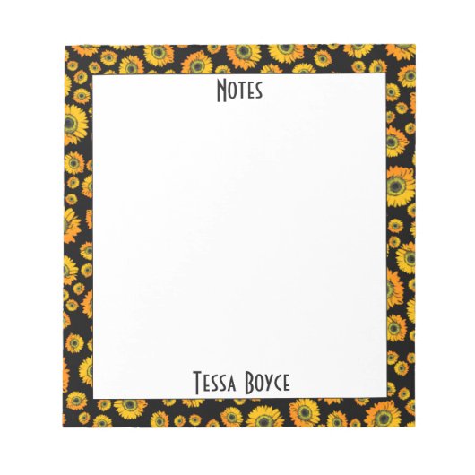 Bloc-note Mignonne Girly Rustic Yellow Sunflower Monogramme (Devant)