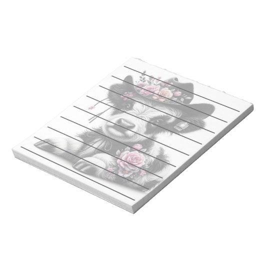 Bloc-note Mignonne Veau Portant Casquette orné de fleurs (Tourné)