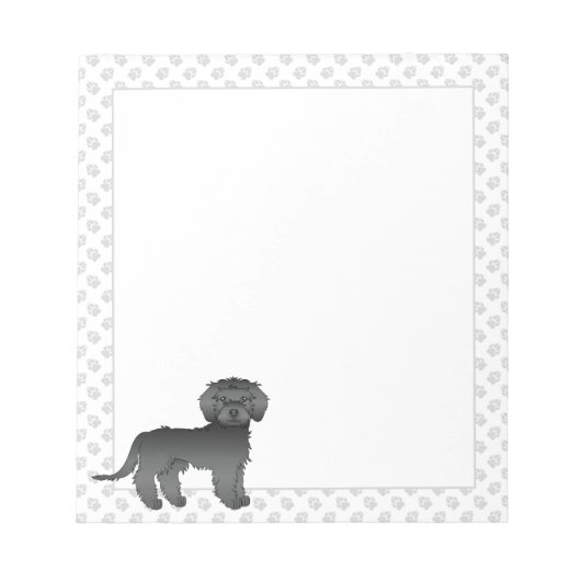 Bloc-note Mini noir Goldendoodle dessin animé Chien et Pâtes (Devant)