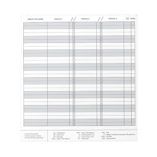 Bloc-note Mini Score De Lutte (Devant)