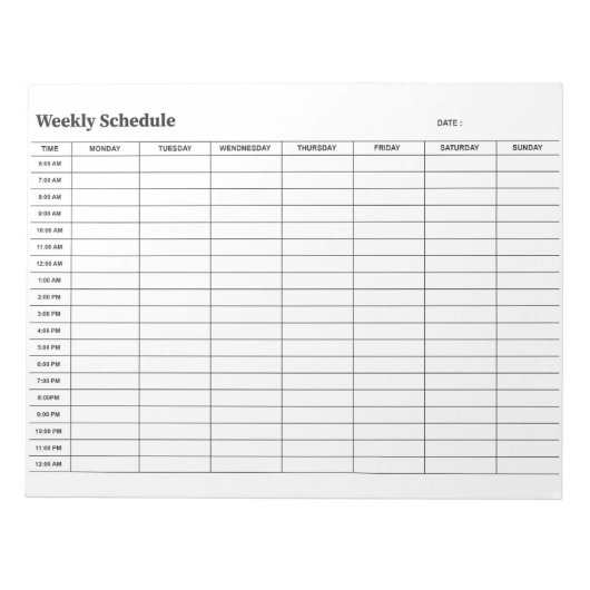 Bloc-note Minimal Neutral Weekly Schedule (Devant)