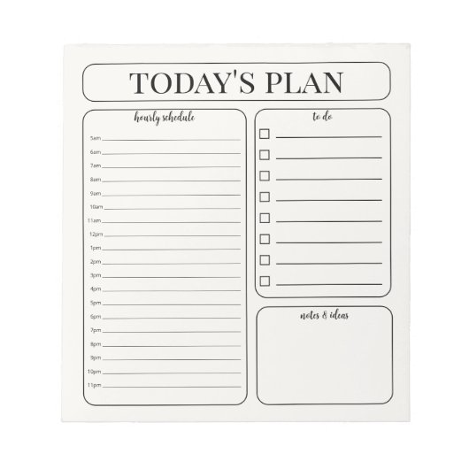 Bloc-note Minimalist Daily Planner Notepad | Hourly To Do (Devant)