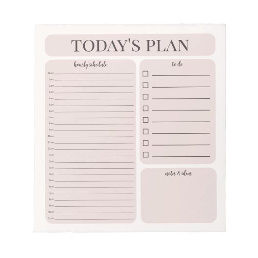 Bloc-note Minimalist Daily Planner Notepad | Hourly To Do (Devant)