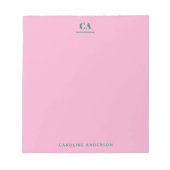 Bloc-note Minimalist Modern Monogram Personalized Pink Green (Devant)
