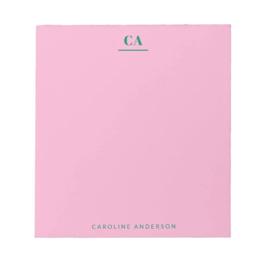 Bloc-note Minimalist Modern Monogram Personalized Pink Green (Devant)
