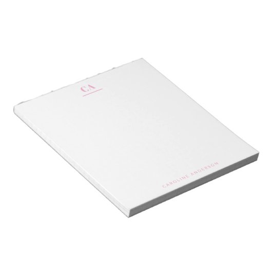 Bloc-note Minimalist Modern Simple Pink Monogram Personal  (Incliné)