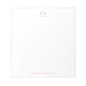 Bloc-note Minimalist Modern Simple Pink Monogram Personal  (Devant)
