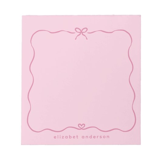 Bloc-note Minimalist Pastel Cute Bow Monogram Name  (Devant)