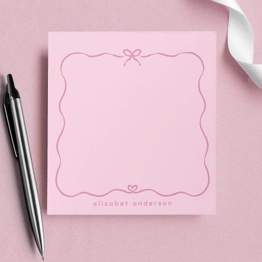 Bloc-note Minimalist Pastel Cute Bow Monogram Name 