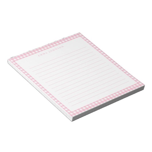 Bloc-note Minimalist Pink Gingham Monogram Lined (Incliné)