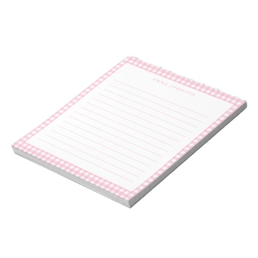 Bloc-note Minimalist Pink Gingham Monogram Lined (Tourné)