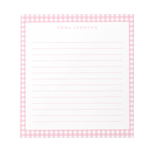 Bloc-note Minimalist Pink Gingham Monogram Lined (Devant)