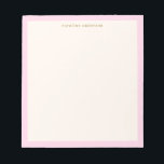 Bloc-note Minimalist Soft Pink Border Personalized Name<br><div class="desc">Keep your desk chic and organized with this personalized notepad featuring a soft blush pink border and elegant gold text. The simple, timeless design makes it perfect for jotting down notes, to-do lists, or daily reminders. Add your name for a polished, custom touch that suits both home and office settings....</div>