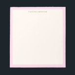 Bloc-note Minimalist Soft Pink Border Personalized Name<br><div class="desc">Keep your desk chic and organized with this personalized notepad featuring a soft blush pink border and elegant gold text. The simple, timeless design makes it perfect for jotting down notes, to-do lists, or daily reminders. Add your name for a polished, custom touch that suits both home and office settings....</div>