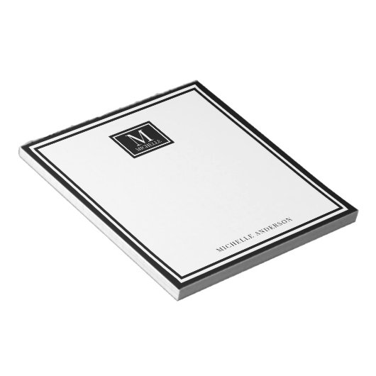 Bloc-note Minimalist Two Boarder Monogram Name Black White (Incliné)