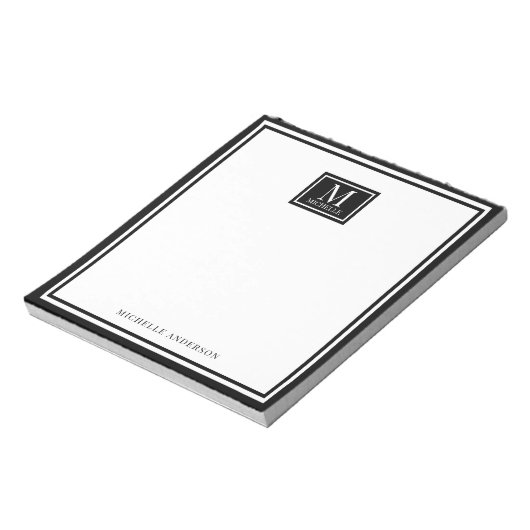 Bloc-note Minimalist Two Boarder Monogram Name Black White (Tourné)