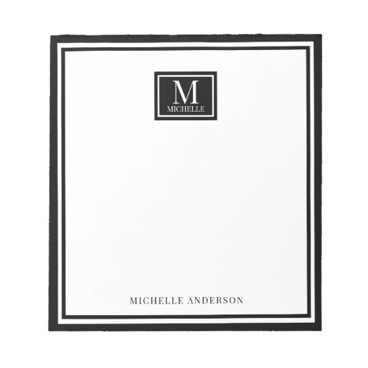 Bloc-note Minimalist Two Boarder Monogram Name Black White (Devant)