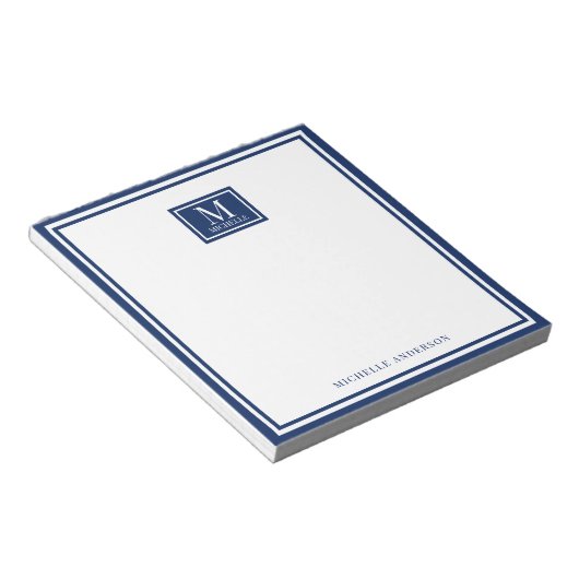Bloc-note Minimalist Two Boarder Monogram Name Navy Blue (Incliné)