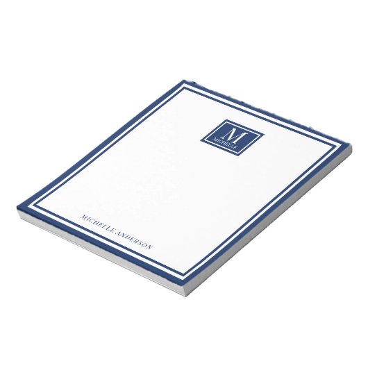 Bloc-note Minimalist Two Boarder Monogram Name Navy Blue (Tourné)