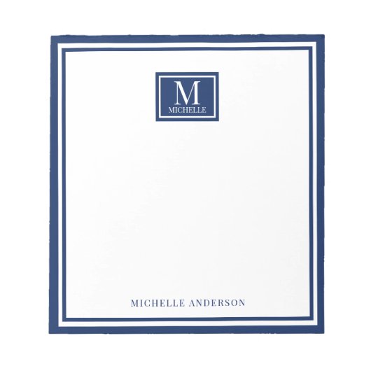 Bloc-note Minimalist Two Boarder Monogram Name Navy Blue (Devant)