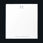 Bloc-note Minimaliste Moderne Simple Bleu Monogramme Personn<br><div class="desc">Bloc-notes personnalisé avec une esthétique moderne minimaliste et professionnelle en bleu.</div>