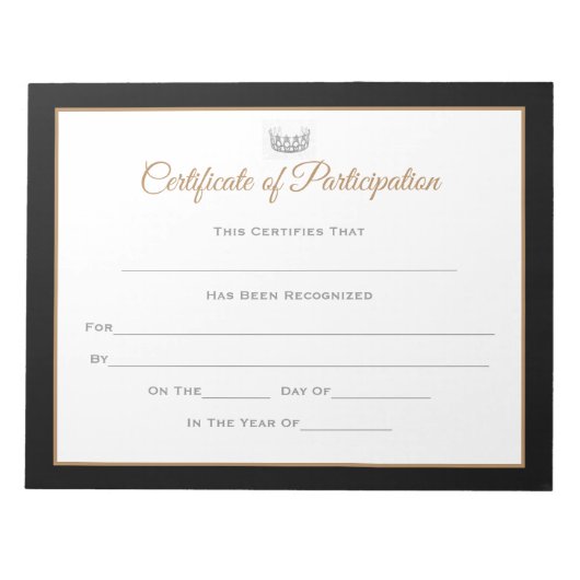 Bloc-note Miss USA style Pageant Certificats-Participation (Devant)