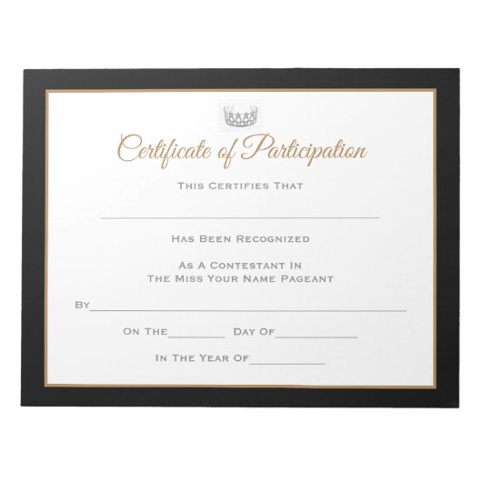 Bloc-note Miss USA style Pageant Certificats-Participation (Devant)