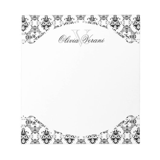 Bloc-note Modèle Damas noir et blanc (Devant)