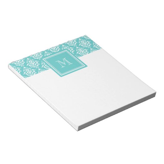 Bloc-note Modèle Damas turquoise 1 avec Monogramme (Incliné)