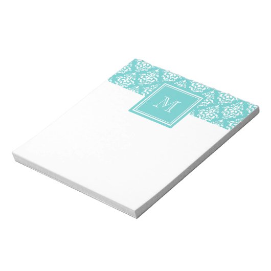 Bloc-note Modèle Damas turquoise 1 avec Monogramme (Tourné)