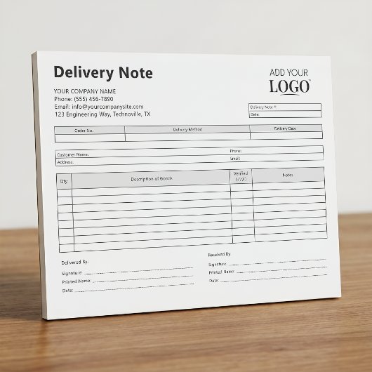 Bloc-note Modèle de Bon de Livraison | Formulaire avec Logo