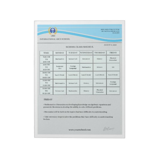Bloc-note Modèle de calendrier scolaire modifiable | Classe  (Tourné)