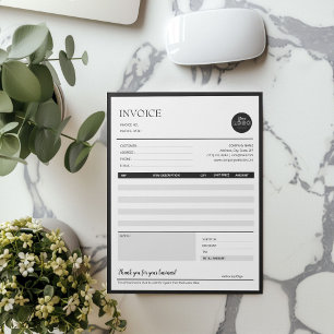 Bloc-note Modèle de facture commerciale minimaliste noir et