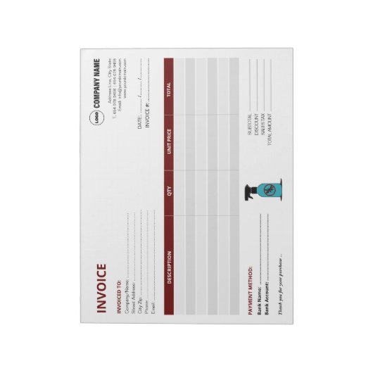 Bloc-note Modèle de facture de contrôle antiparasitaire pers (Tourné)