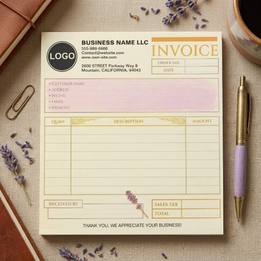 Bloc-note Modèle de facture de vente avec logo d'entreprise