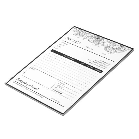 Bloc-note Modèle de facture d'entreprise de conception de li (Incliné)