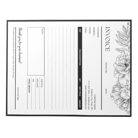 Bloc-note Modèle de facture d'entreprise de conception de li (Devant)