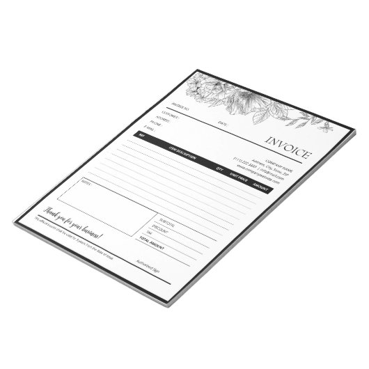 Bloc-note Modèle de facture d'entreprise frontalière noire (Incliné)