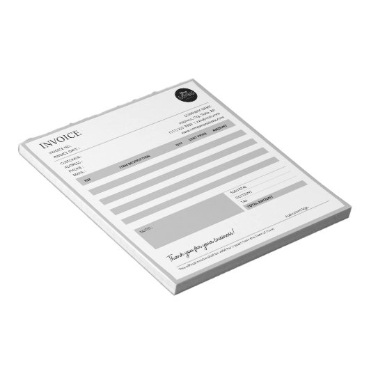 Bloc-note Modèle de facture moderne gris pour petites entrep (Incliné)