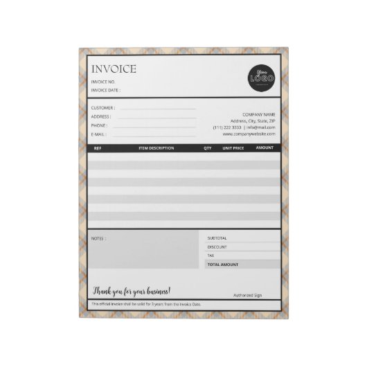 Bloc-note Modèle de facture pour petites entreprises frontal (Tourné)
