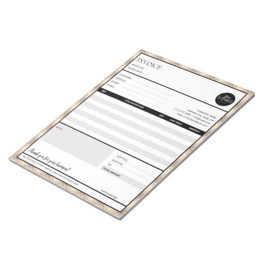 Bloc-note Modèle de facture pour petites entreprises frontal (Incliné)