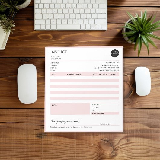 Bloc-note Modèle de facture pour petites entreprises rose mo